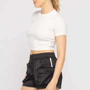 Micro-Ribbed Athleisure Baby Tee White