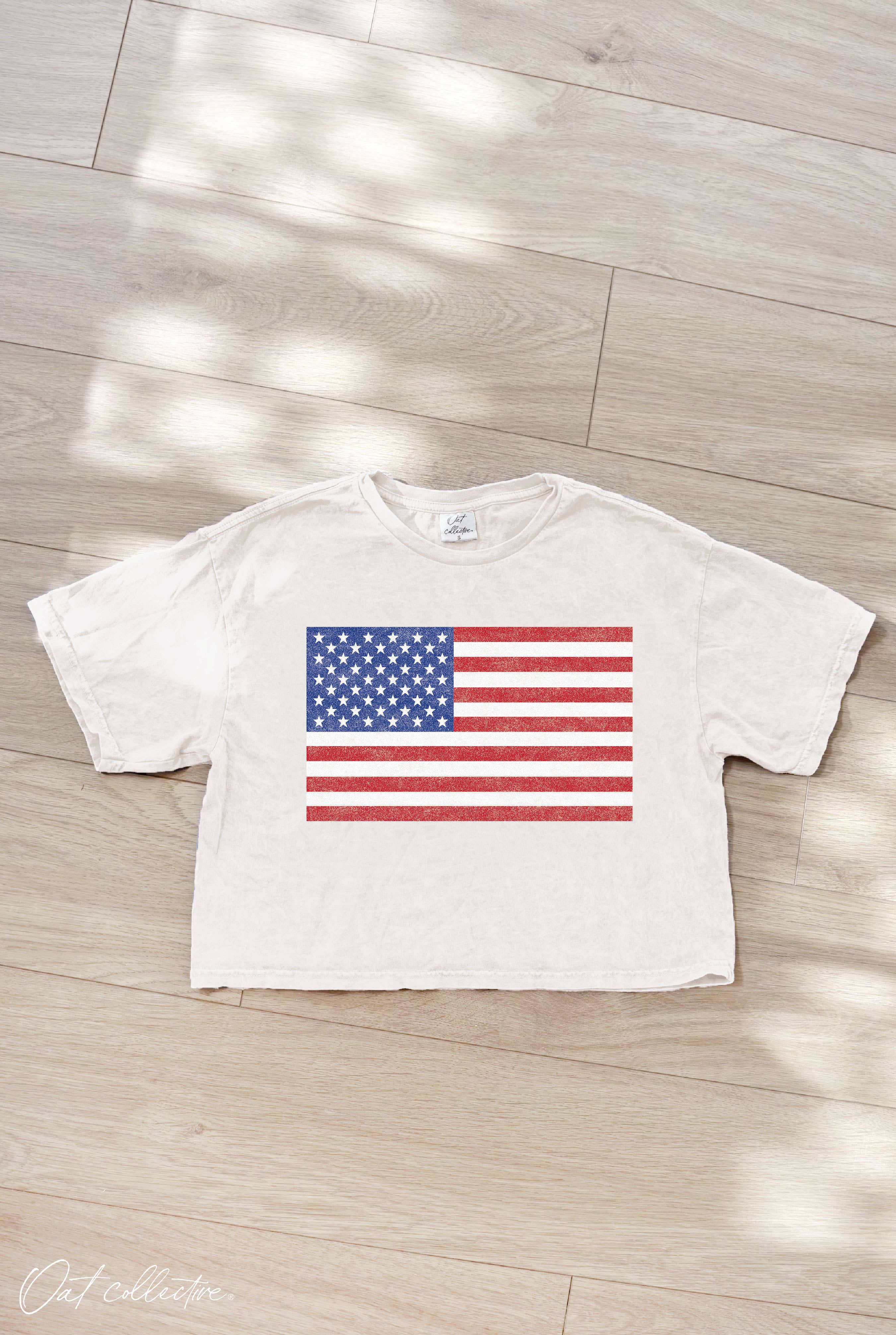 USA FLAG Cropped Mineral Graphic Top