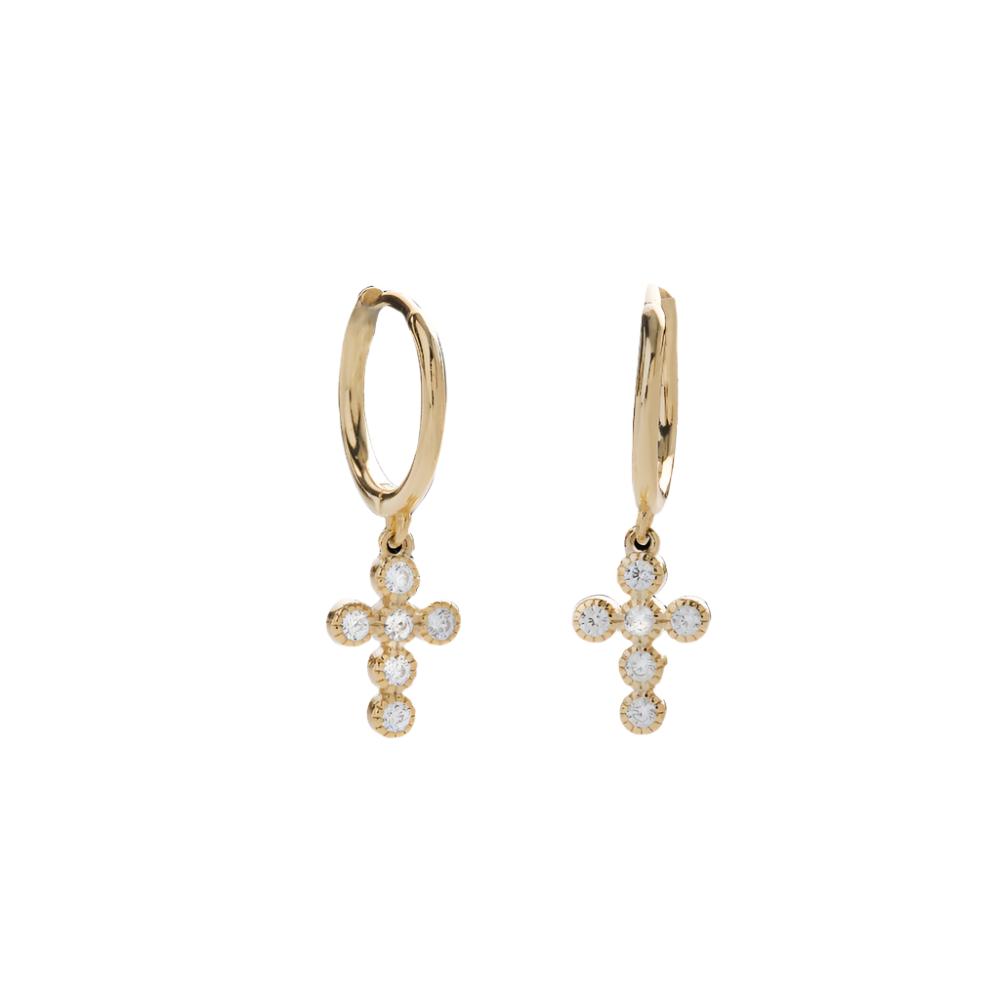 Crystal Cross Huggies- Gold