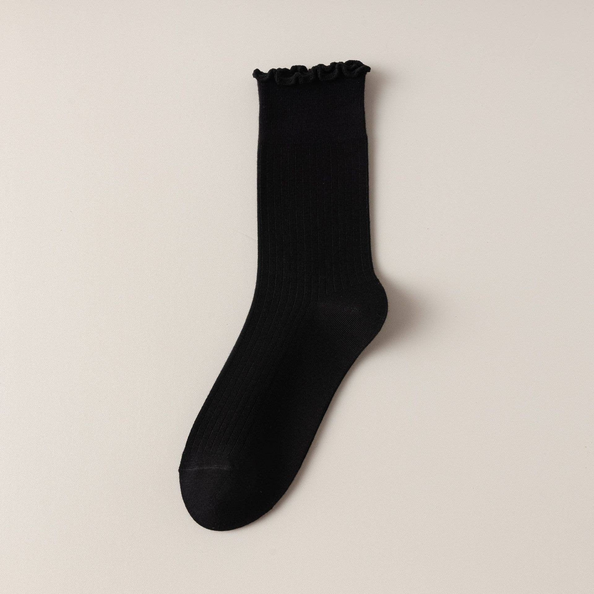 Solid Ruffle Crew Socks