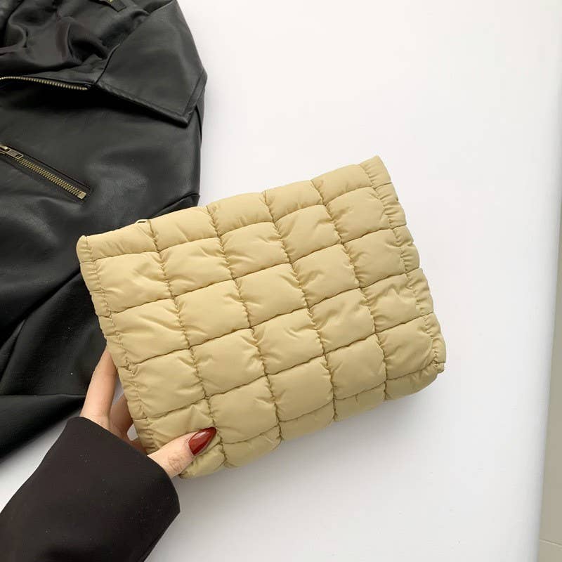 QUILTED PUFFY COSMETIC POUCH CLUTCH BAG