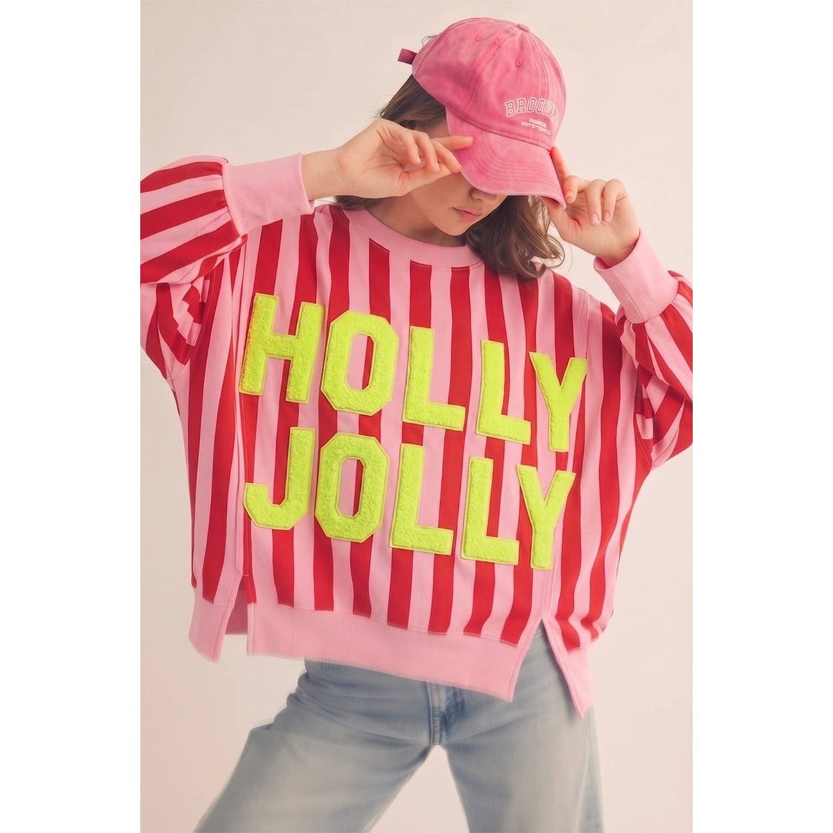 Oversized Striped Sweatshirt Featuring Bold Neon Top