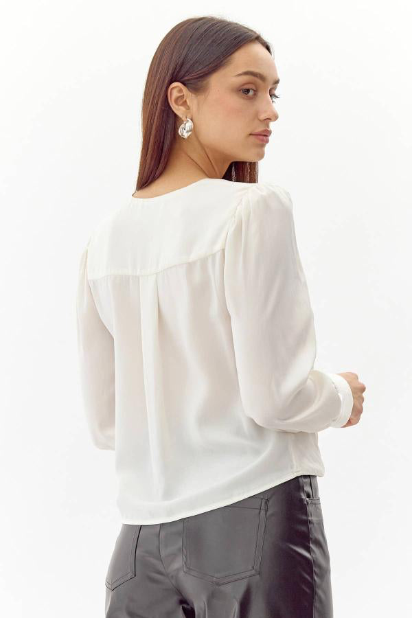 Lourdes Wrap Front Cuffed Blouse