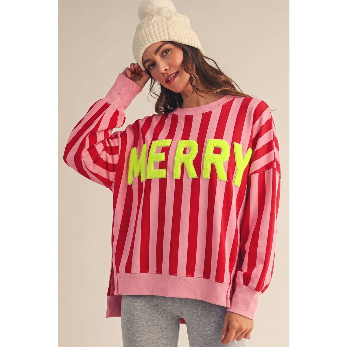 Oversized Striped Sweatshirt Featuring Bold Neon Top
