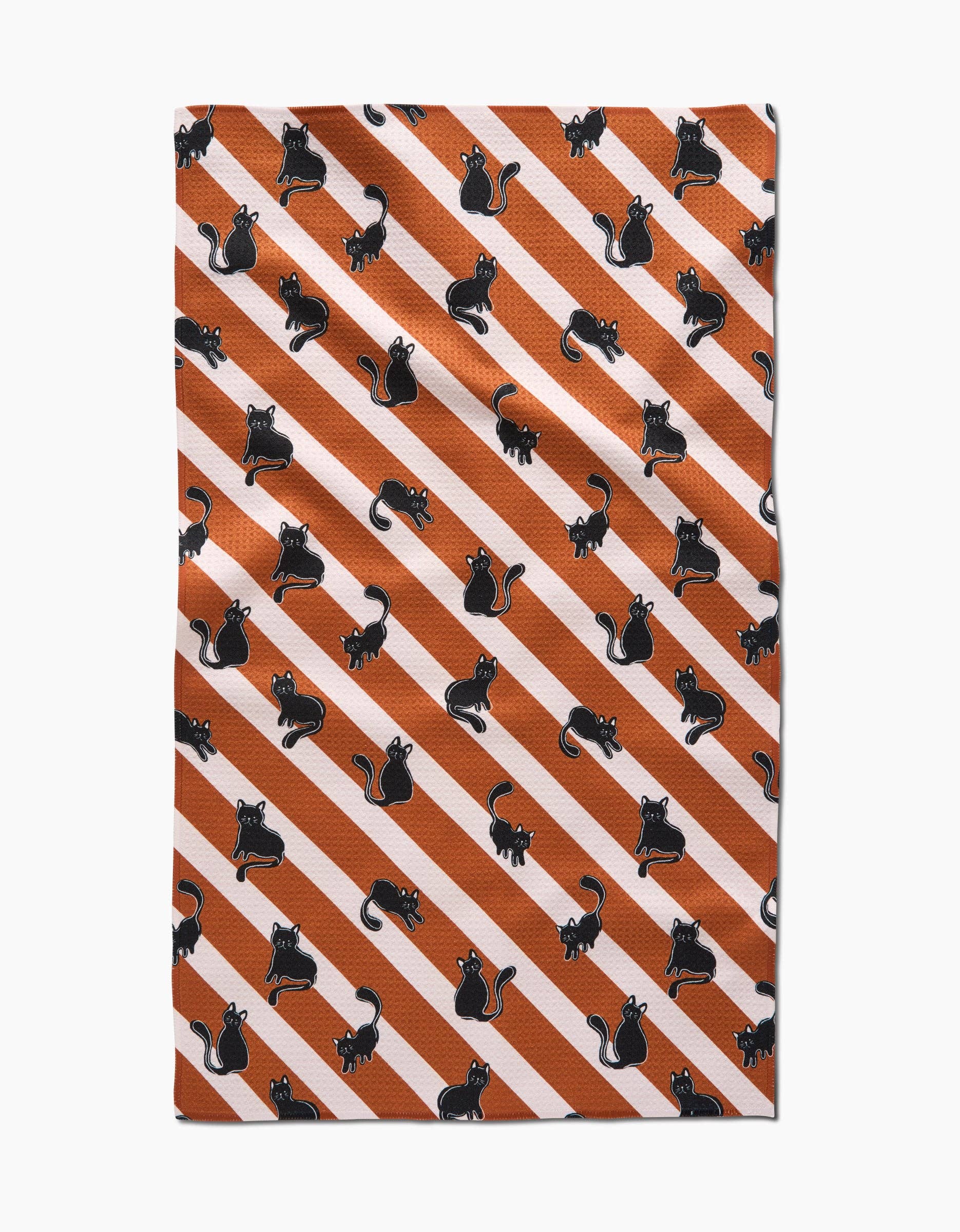 Striped Black Cats Orange Tea Towel