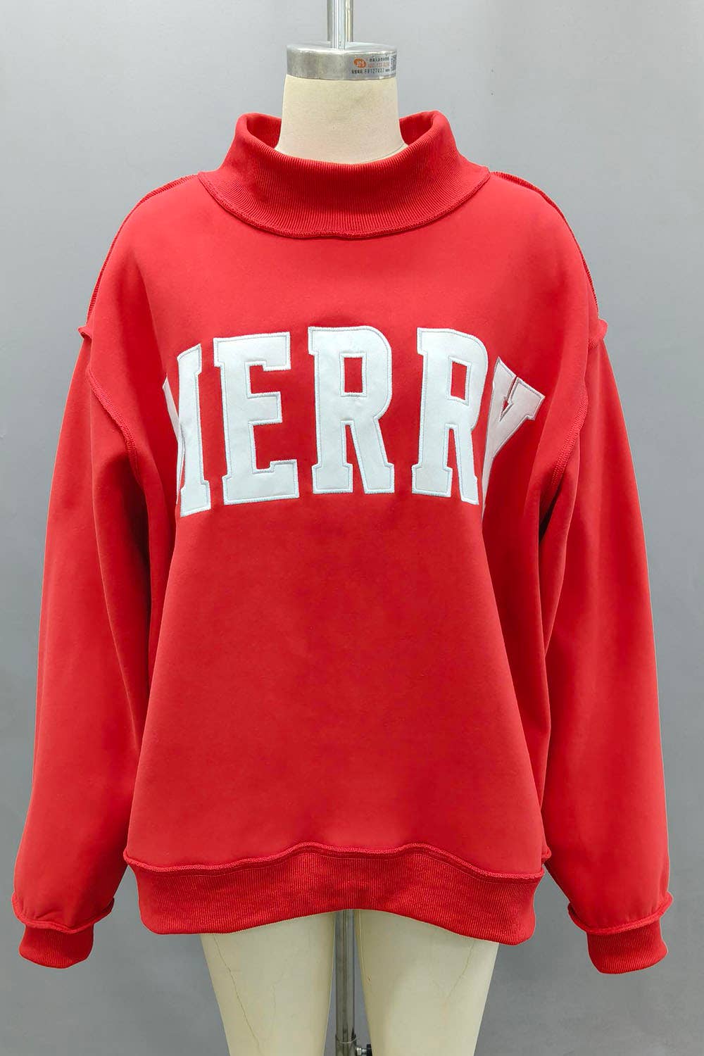 IT2594E-MERRY | 'MERRY' Embroidered Mock Neck Sweatshirt