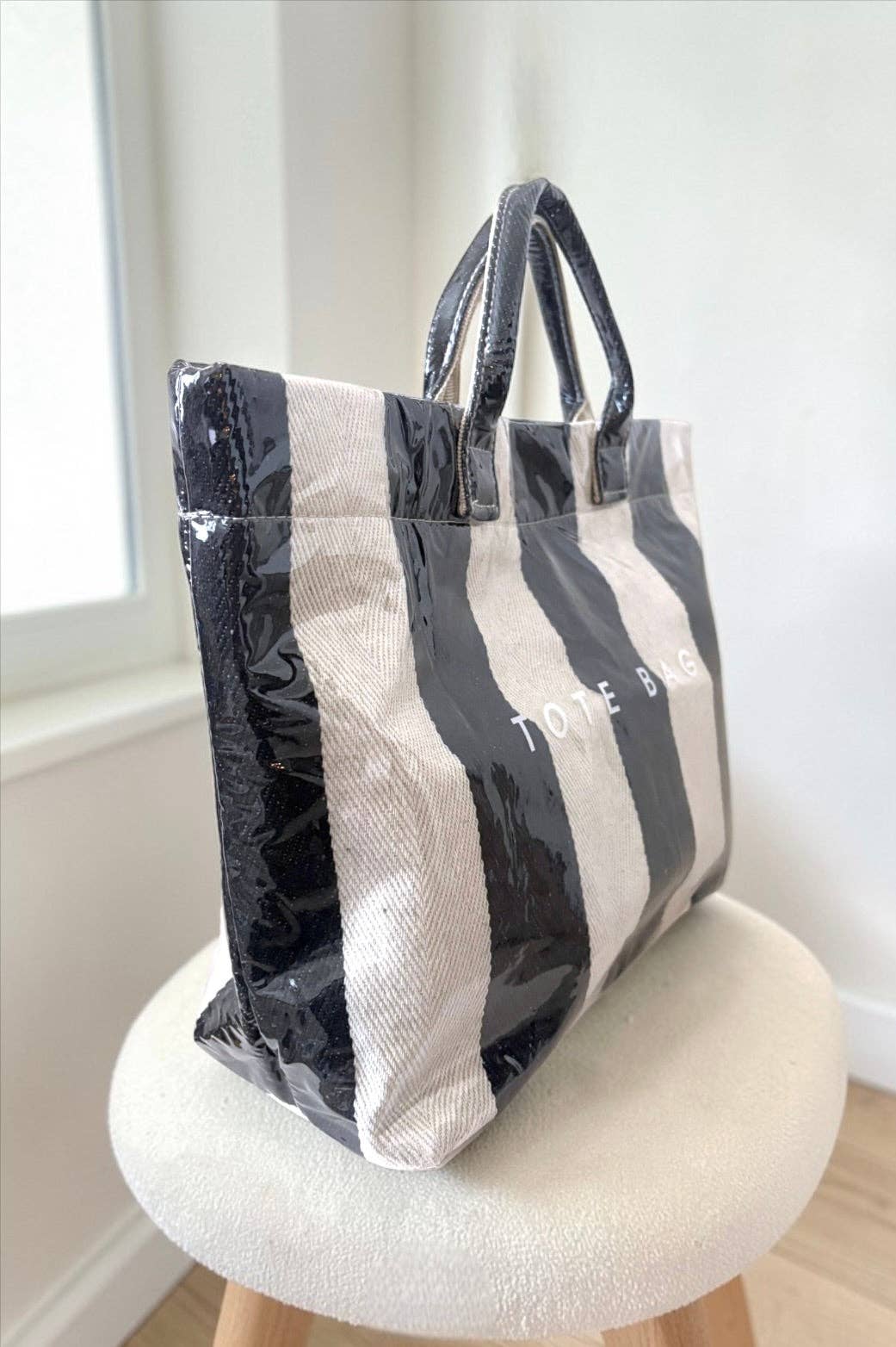 Black and Beige Striped TOTE BAG