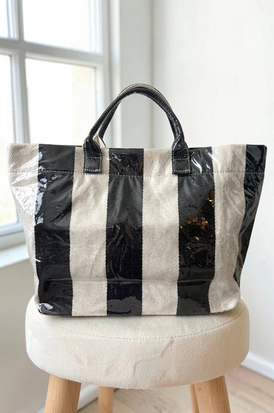Black and Beige Striped TOTE BAG
