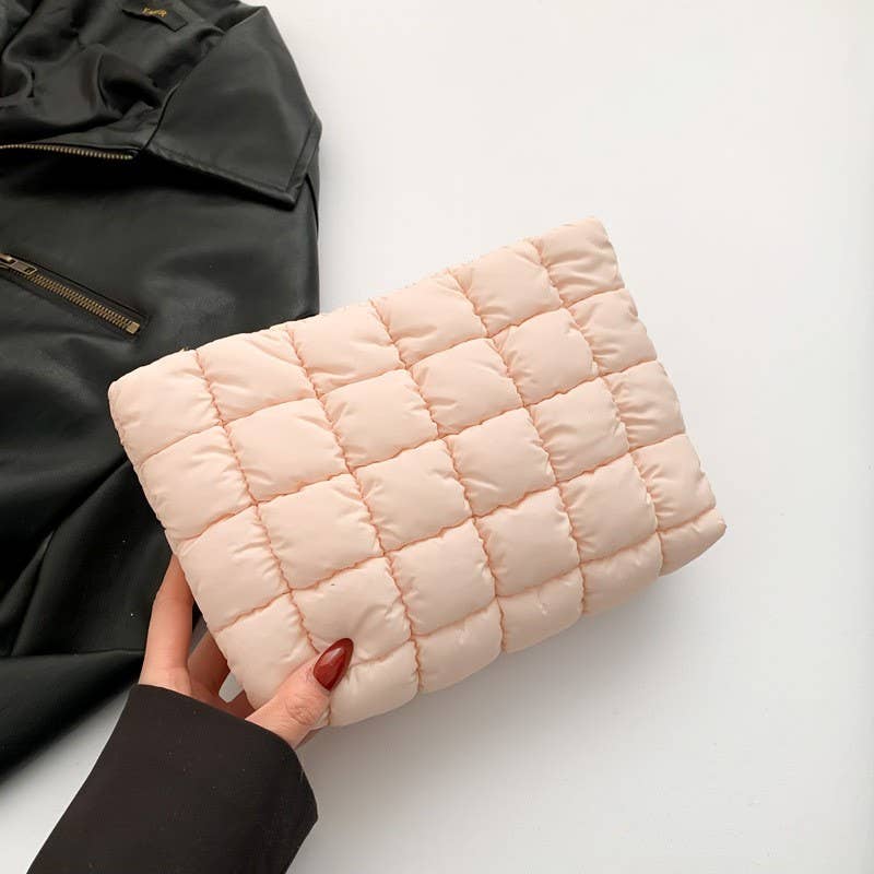 QUILTED PUFFY COSMETIC POUCH CLUTCH BAG
