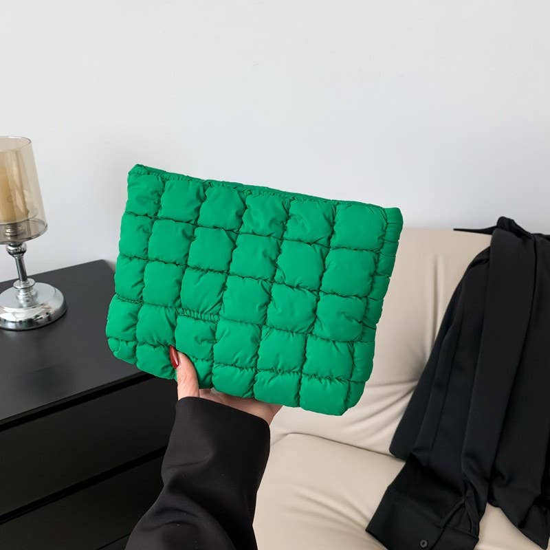 QUILTED PUFFY COSMETIC POUCH CLUTCH BAG