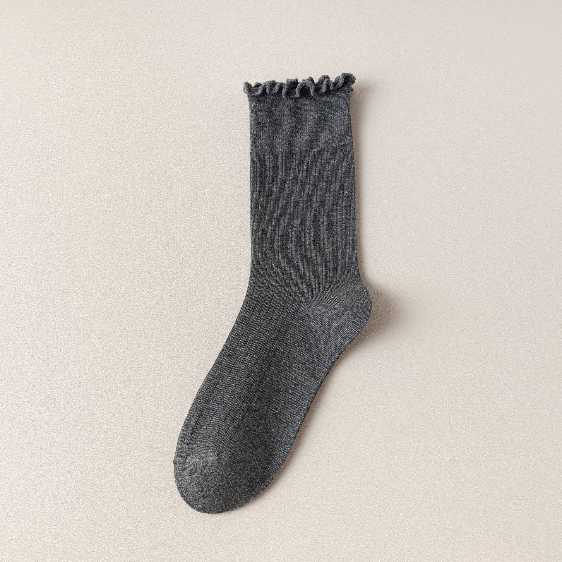 Solid Ruffle Crew Socks