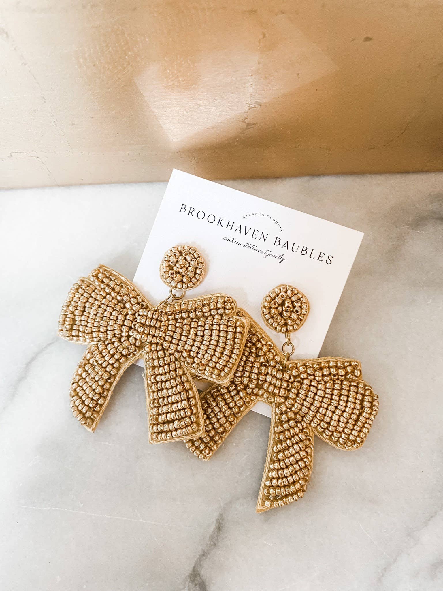 Gold Bow Beaded Earrings