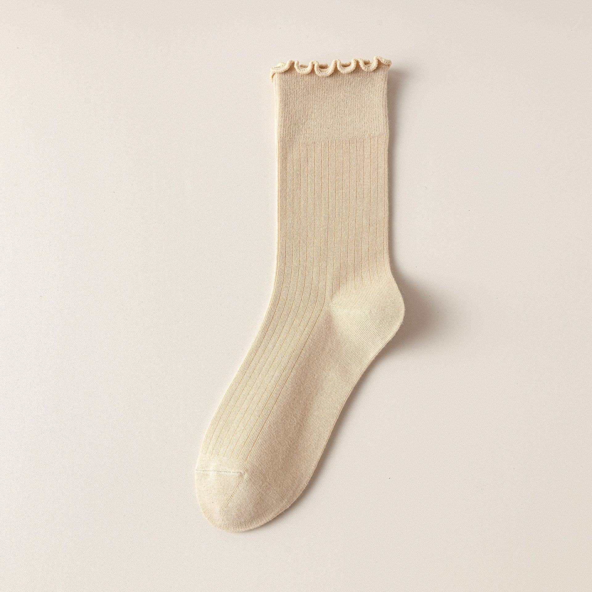 Solid Ruffle Crew Socks