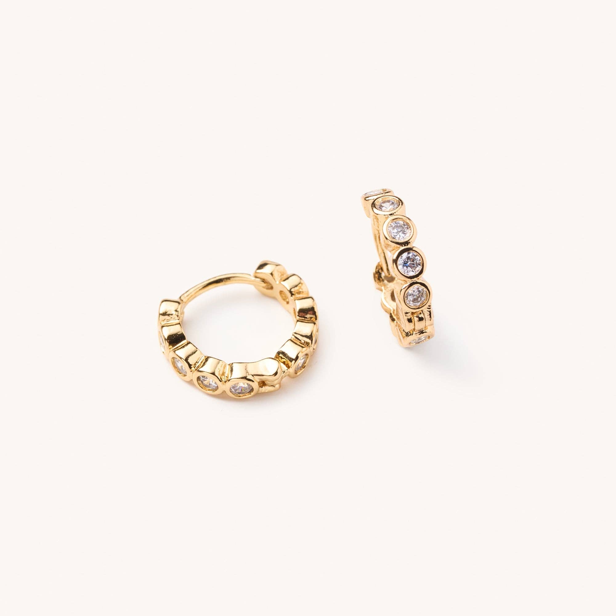 Celia Circle Gem Huggies- Gold
