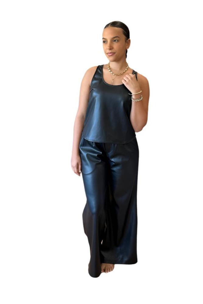 Vegan Leather Wide Leg Pant