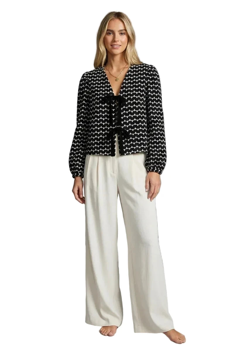 Stitch Muse Geometric Tie-Front Blouse