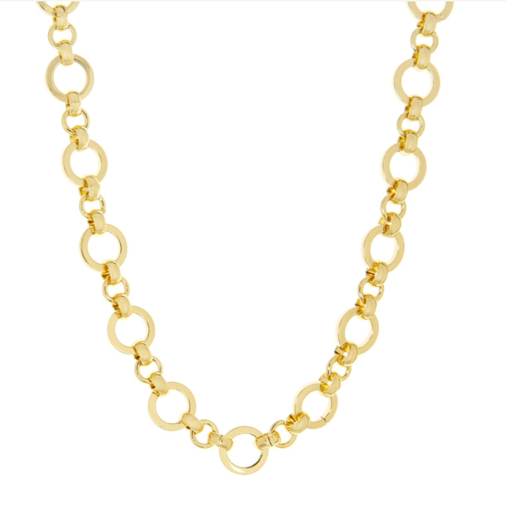 Gold-Brass 24" Multi Size Rolo Link Necklace with Oval Hinge Clasp