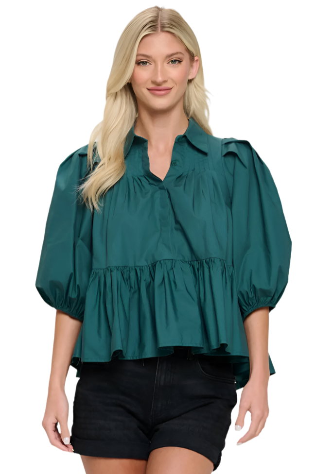 Hunter Green Poplin Blouse