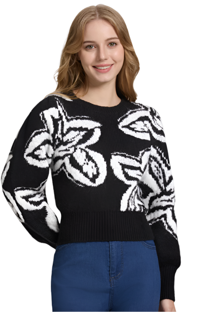 SAVANNAH: FLORAL JACQUARD CREWNECK SWEATER