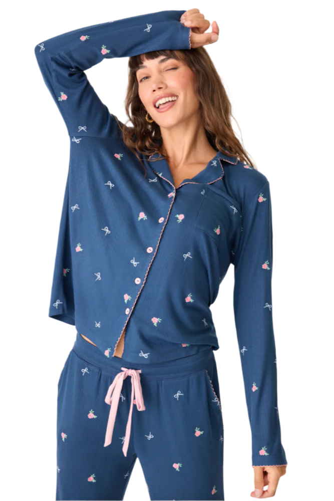 English Rose Navy Blue Floral PJ Set
