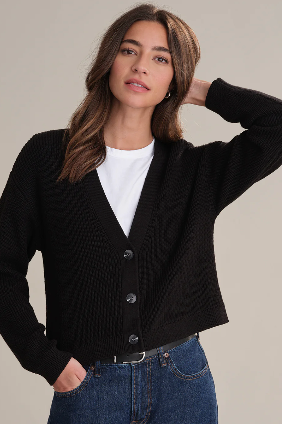 CHARLIE: CROP COTTON CARDIGAN BLACK