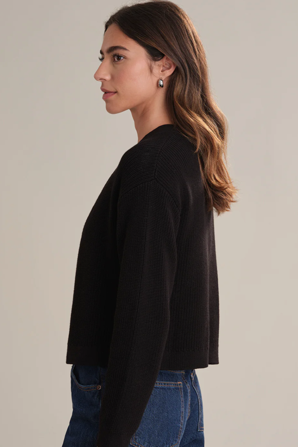 CHARLIE: CROP COTTON CARDIGAN BLACK