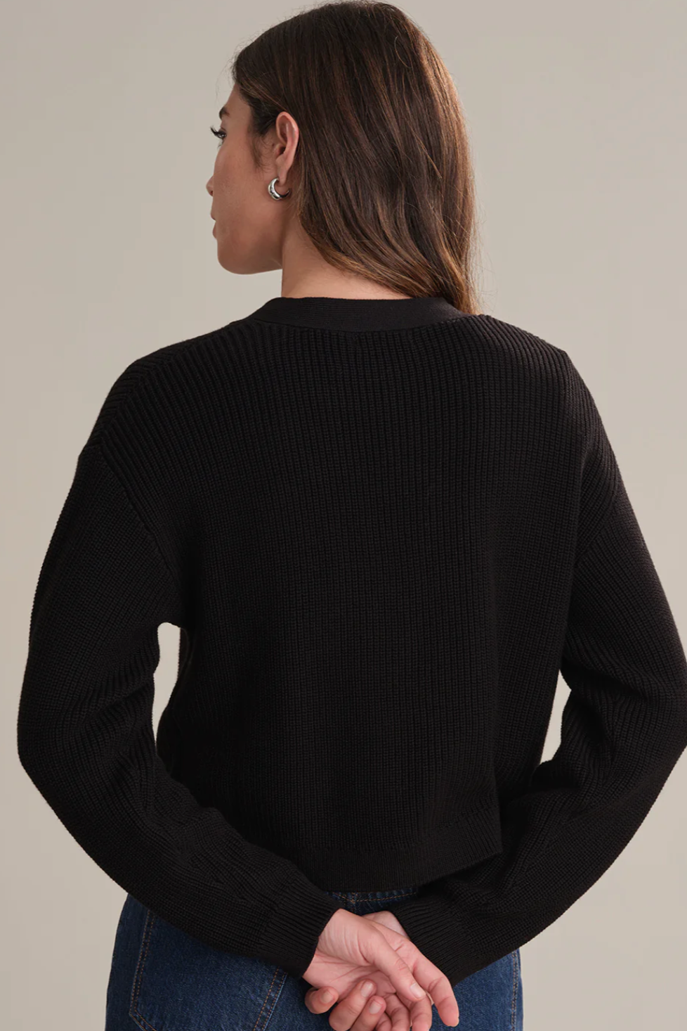 CHARLIE: CROP COTTON CARDIGAN BLACK