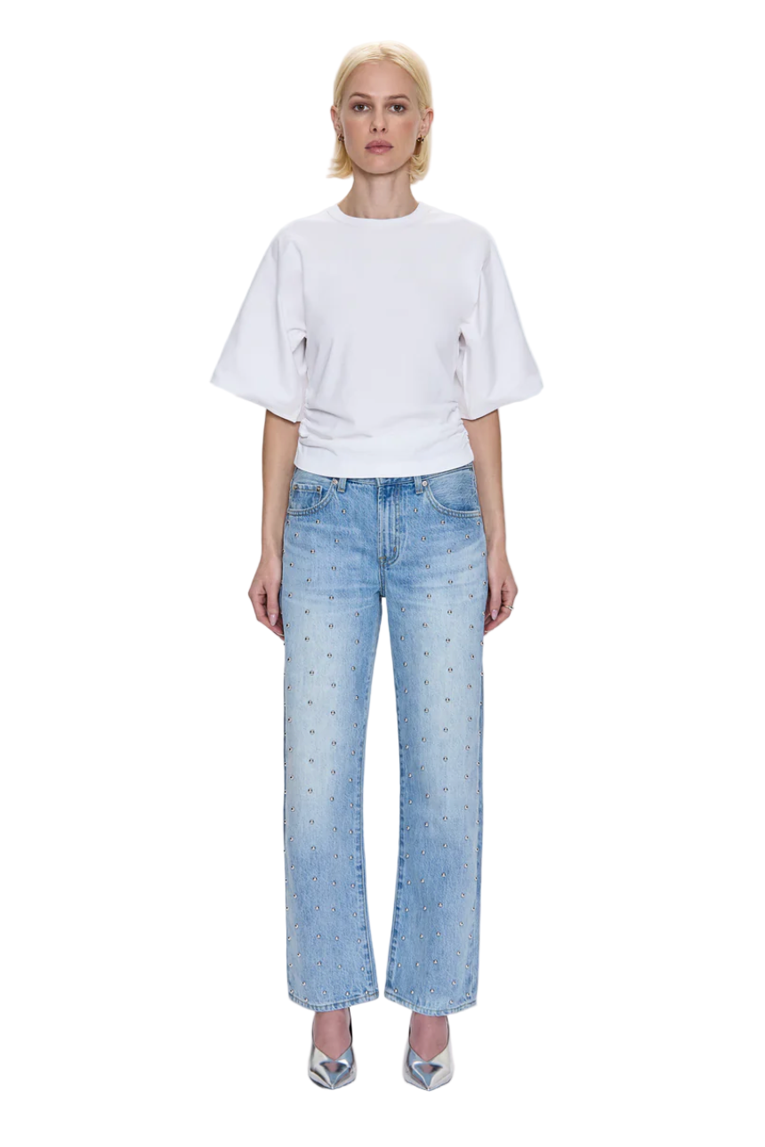 Pistola Lexi Mid Rise Bowed Straight Jean in Aries – women’s straight leg denim