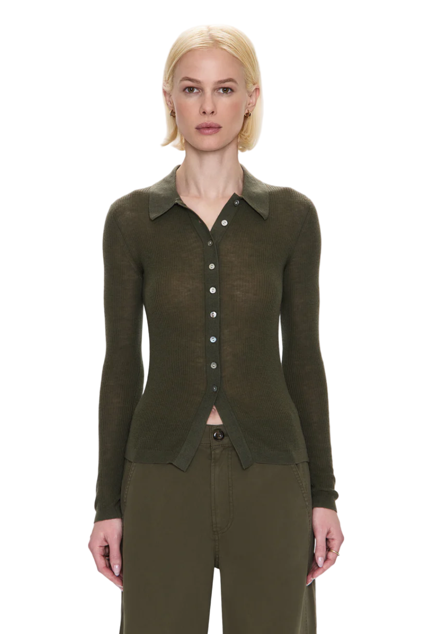 KOREY FITTED RIB CARDIGAN - SEQUOIA