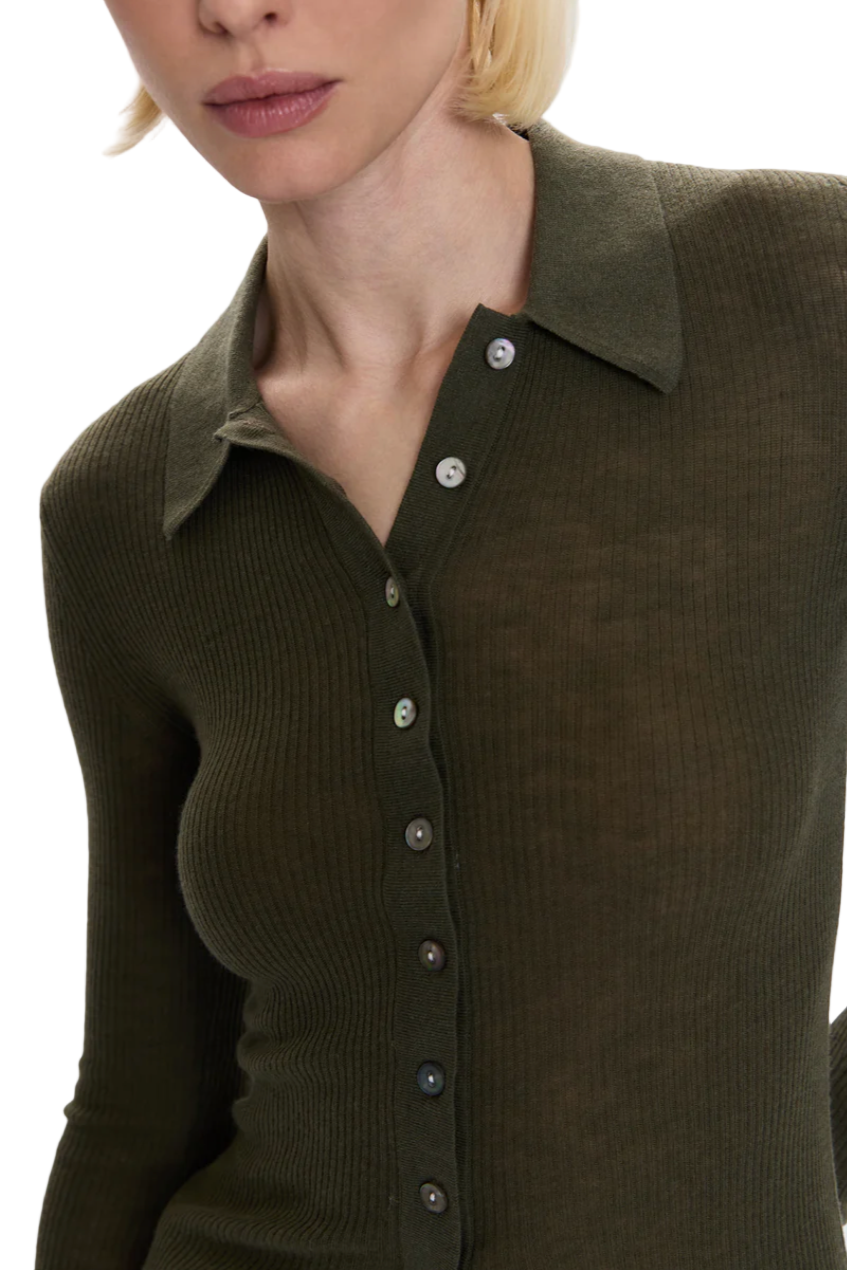 KOREY FITTED RIB CARDIGAN - SEQUOIA