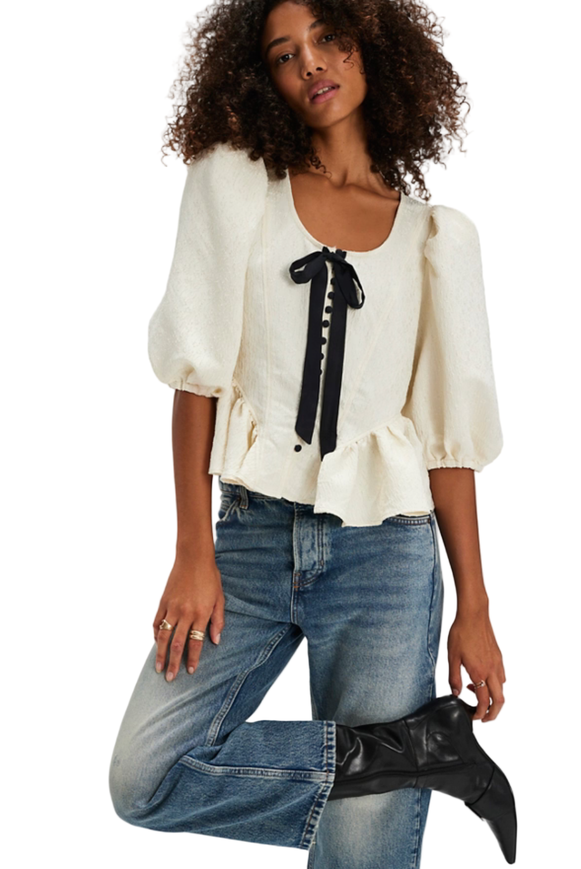 Free People Pamela Bow Top – women’s romantic tie-front blouse