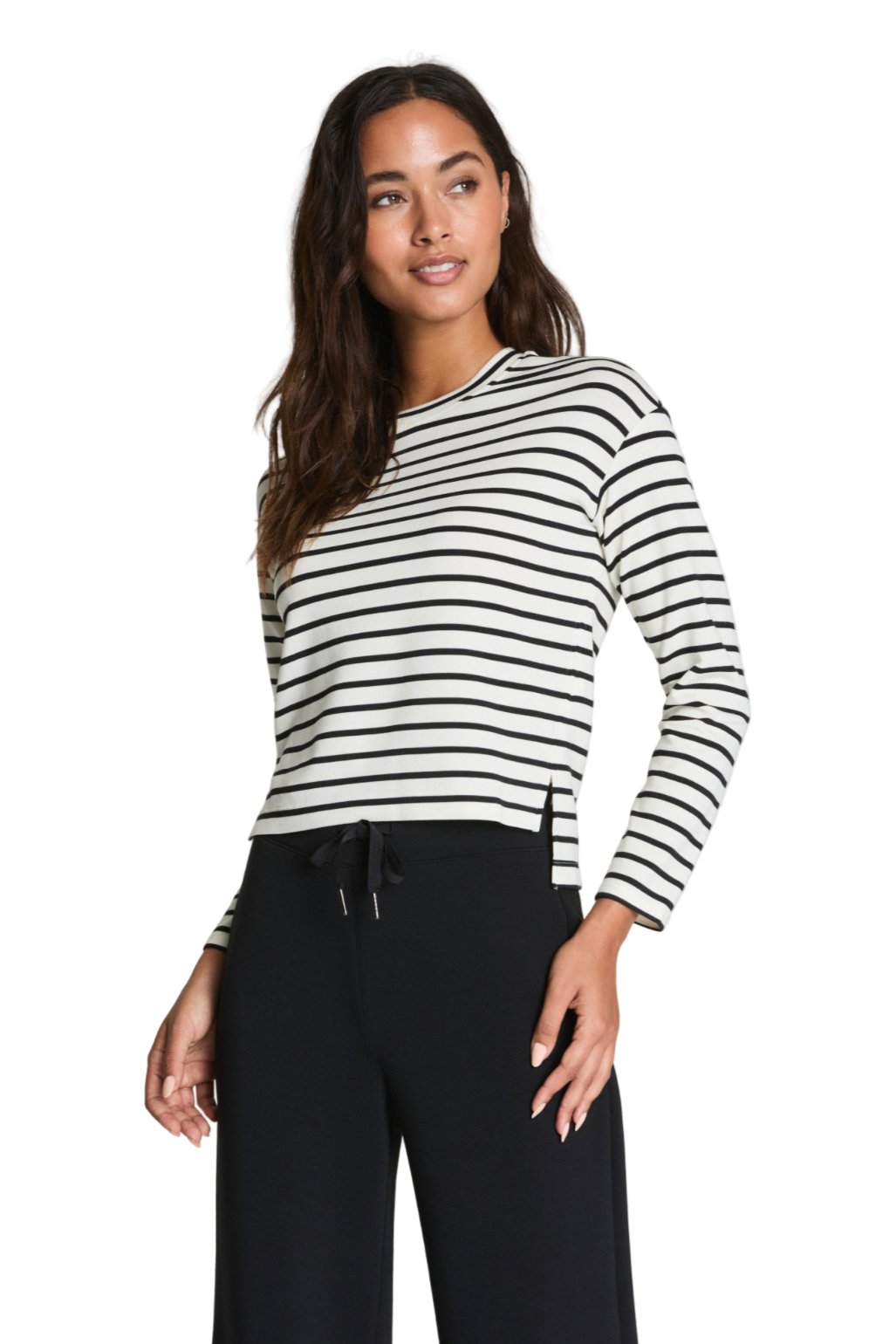 SPANX AirEssentials striped long sleeve side slit tee – lightweight women’s pullover