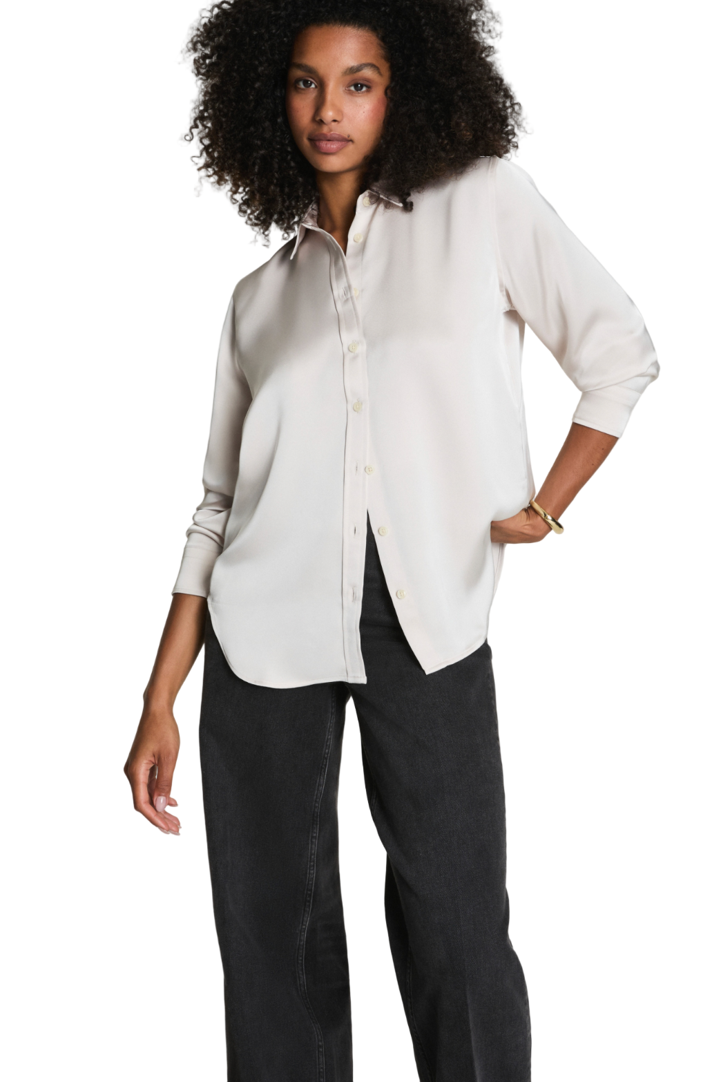 SPANX Silky Smooth Button Down – women’s white blouse lightweight silky blouse