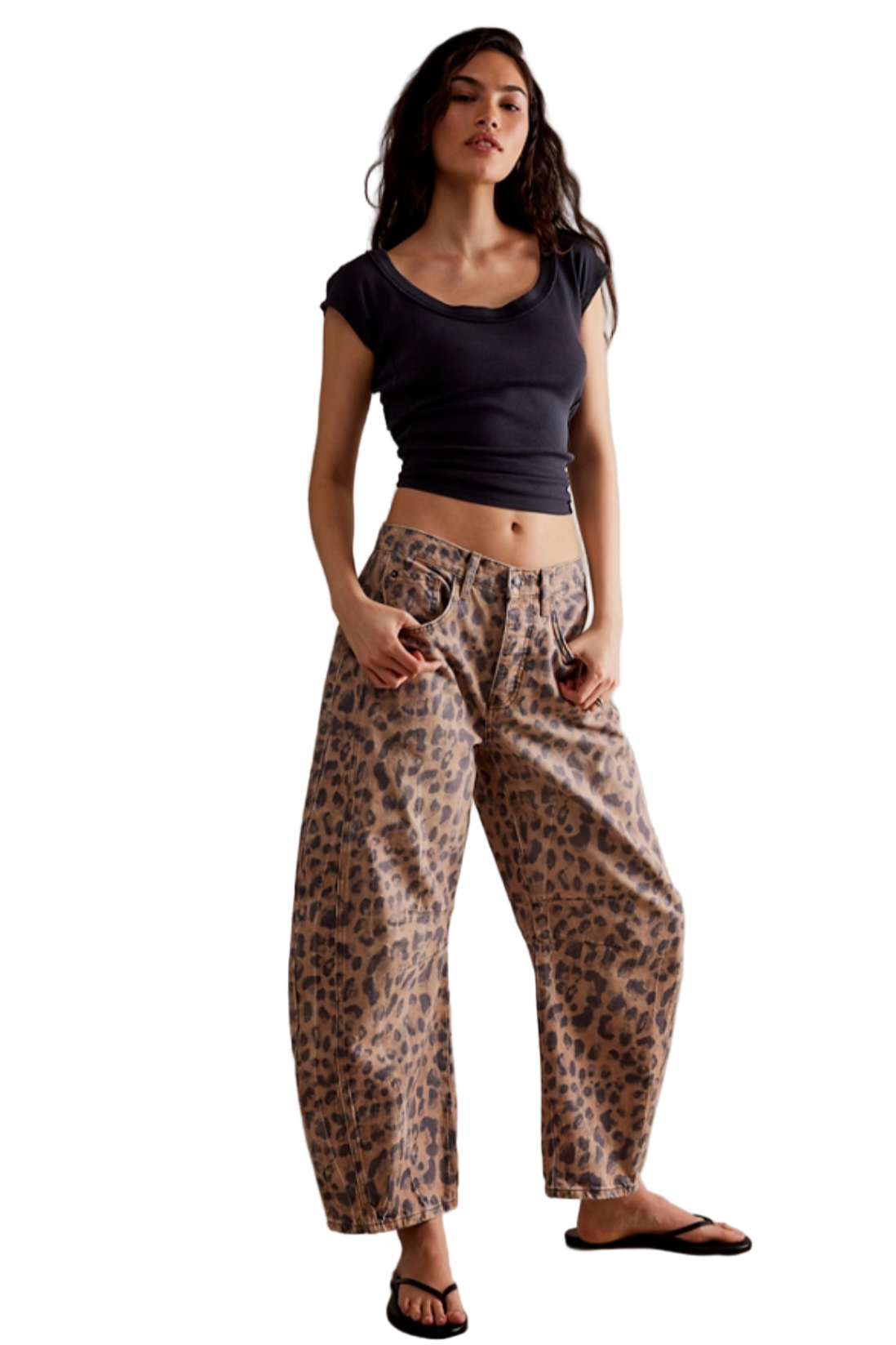 Free People Good Luck Printed Barrel Jean front view