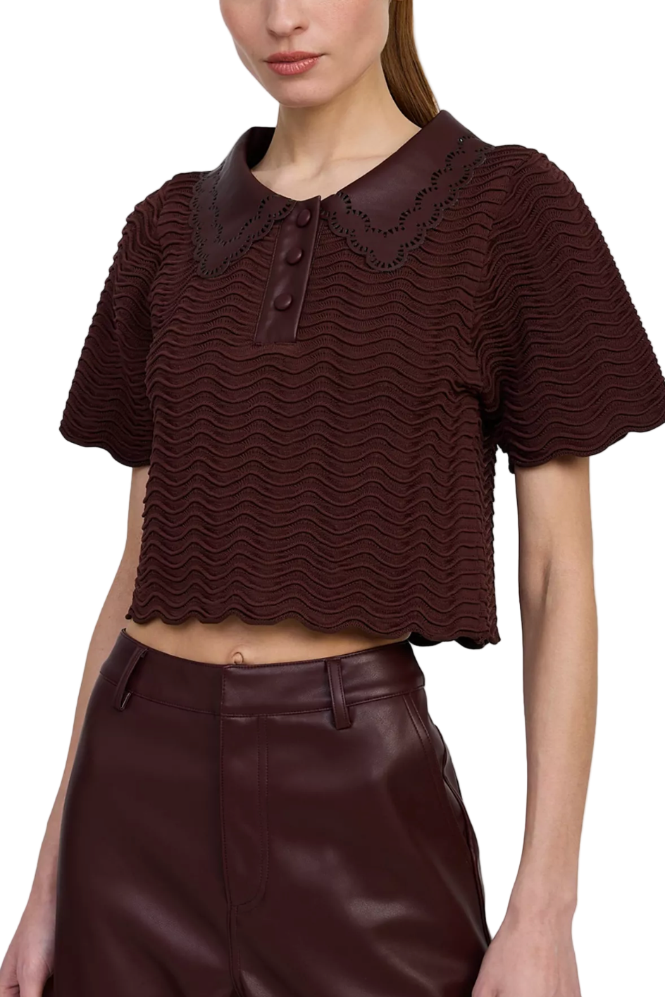 En Saison Delphine Top – women’s ruffle-neck blouse styled at Rosecliff Boutique.