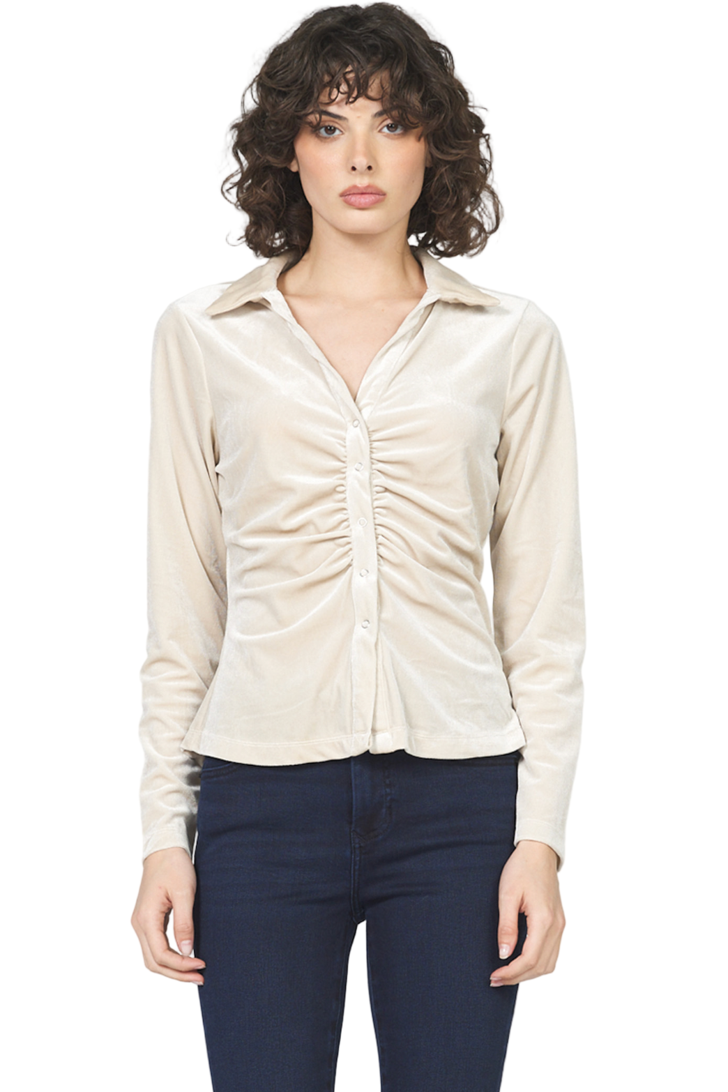 Model wearing Dear John Romy Blouse