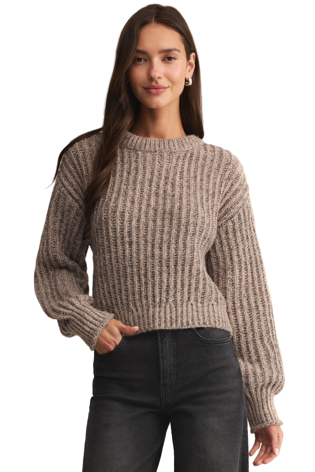 Model wearing Z Supply Tivoli Sweater – front view showing relaxed fit and ribbed hem.