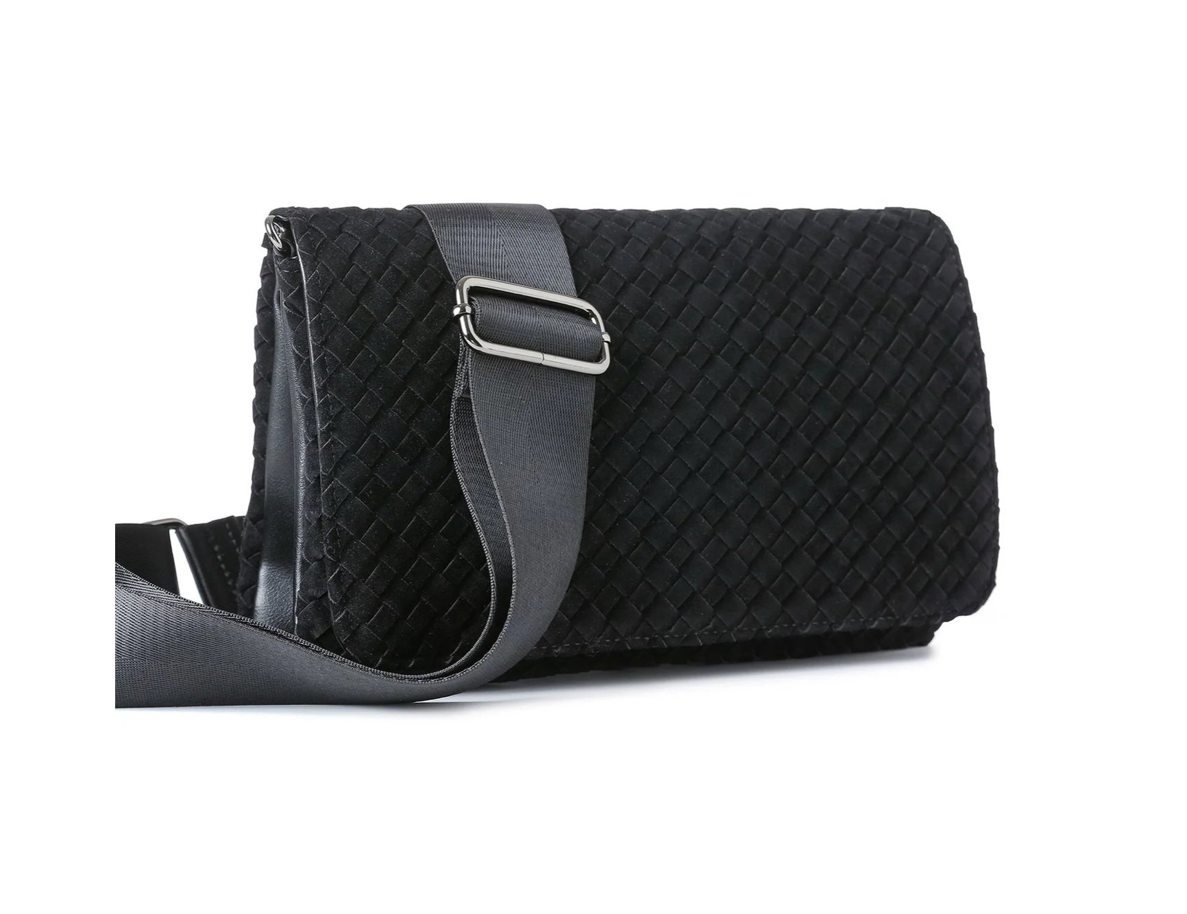 Lexi Woven Crossbody / Black Vegan Suede