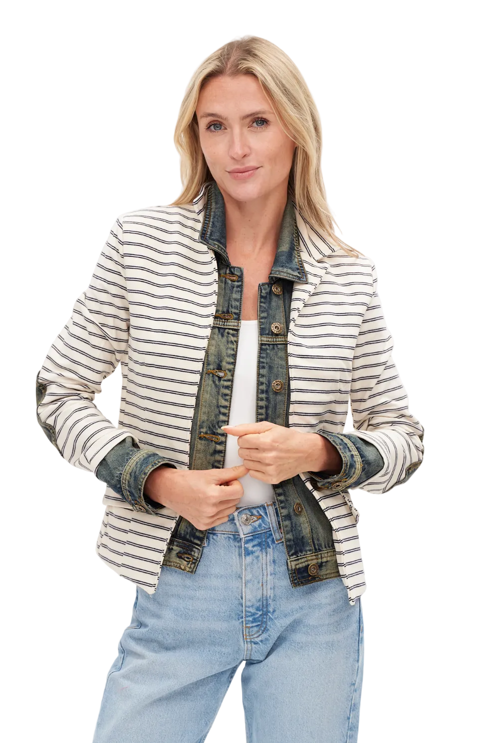 Clarissa Jacket by Six Fifty — striped mixed-media Italian-inspired blazer
