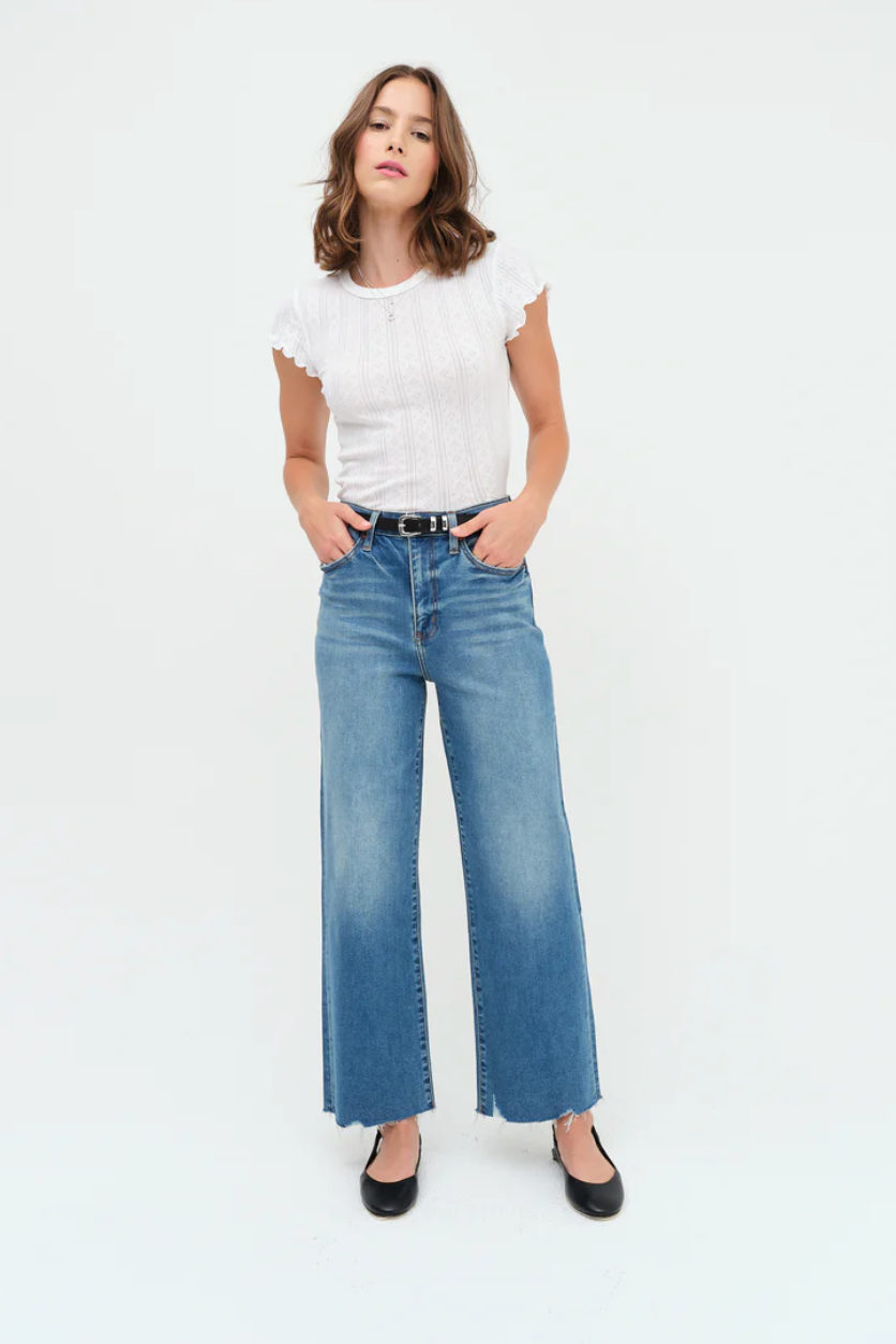 PLEASER HIGH RISE WIDE ANKLE IN VIBE CHECK