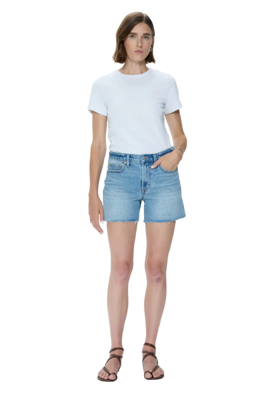 Pistola Kennedy Middies denim shorts in Escape sun-washed blue with mid rise and 4.5 inch inseam
