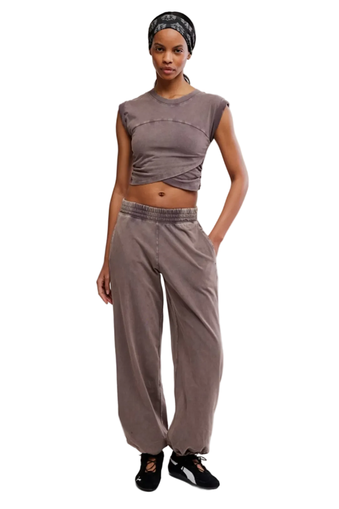 FP Movement Hot Shot Crossover Set with cropped muscle tee and wide leg ankle pants in soft jersey fabric