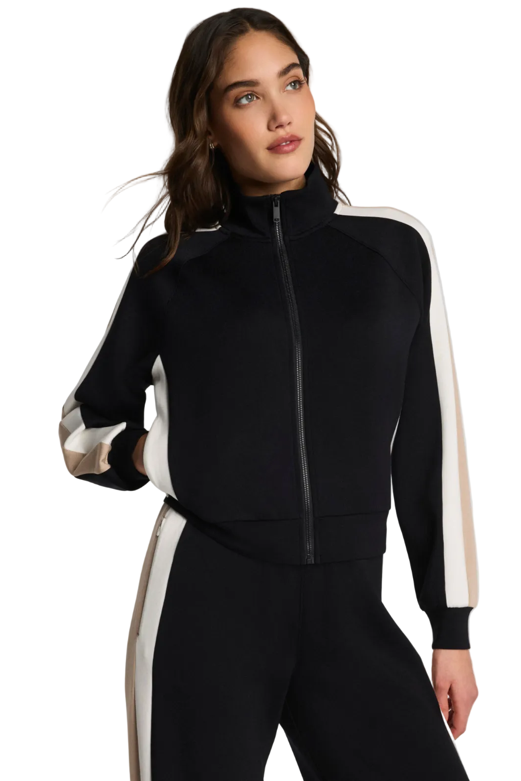 SPANX AirEssentials Colorblock Track Jacket in lightweight spacer fabric with full zip front and bold colorblock design