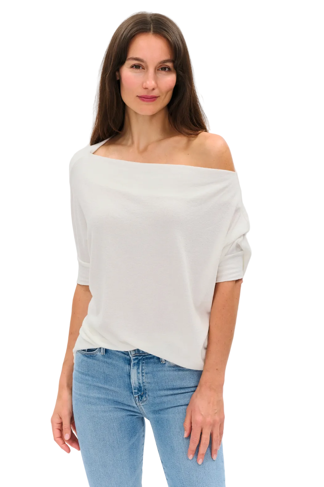 Six Fifty Short Sleeve Anywhere Top in white with convertible cowl or off-shoulder neckline