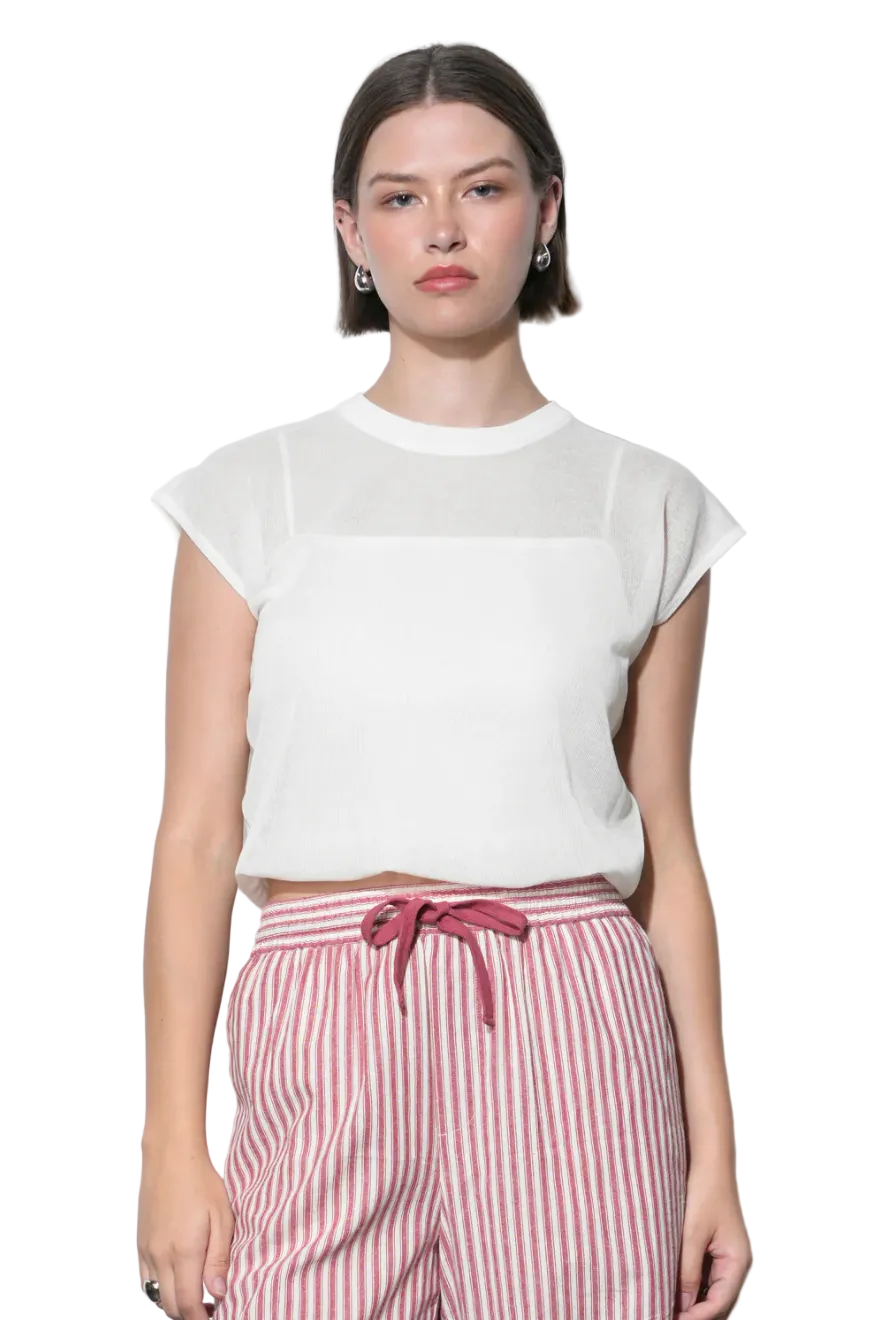 Natalia Sheer Bubble Sweater Top | White