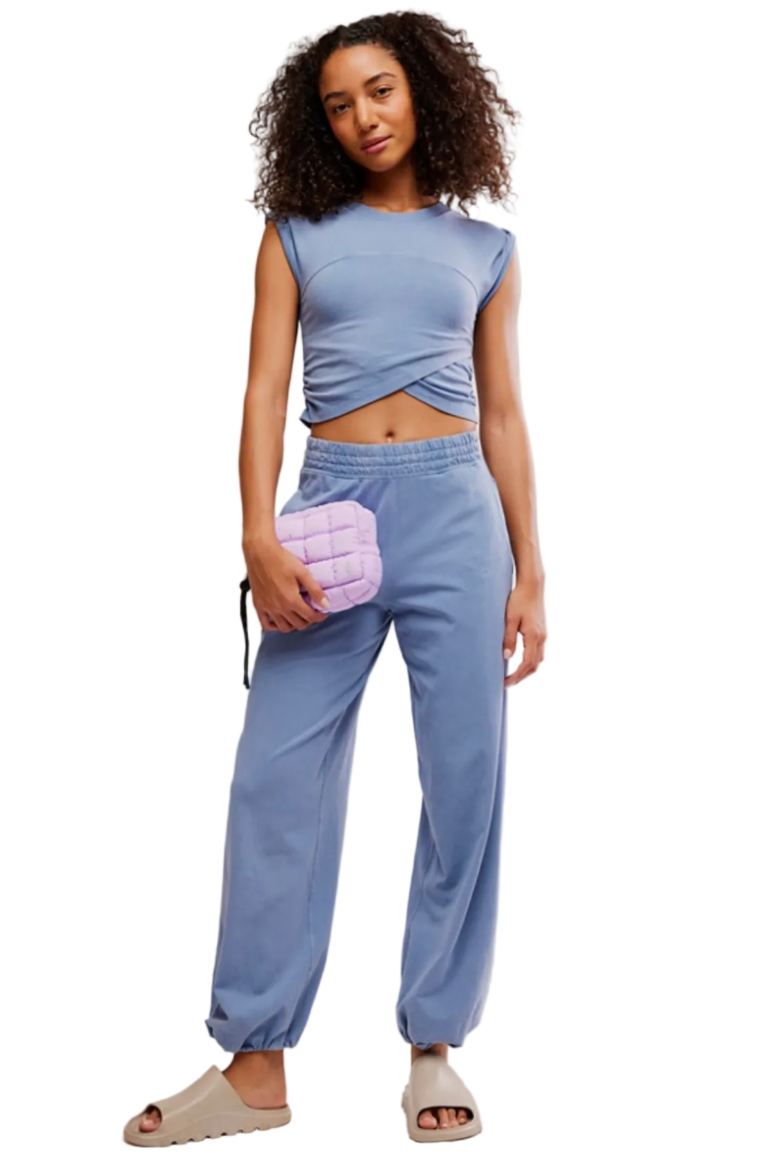 FP Movement Hot Shot Crossover Set in Blue Ash with crossover waistband shorts and relaxed top for sporty everyday style