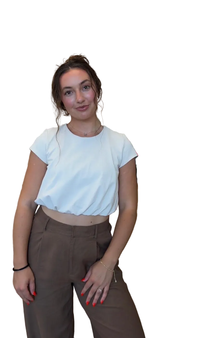 crew blouson top / latte