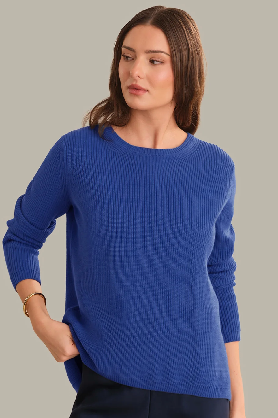 EMMA CREWNECK SHAKER SWEATER - Blue Iolite