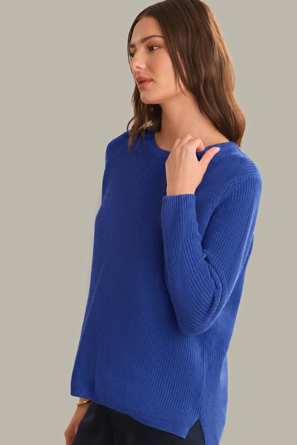 EMMA CREWNECK SHAKER SWEATER - Blue Iolite