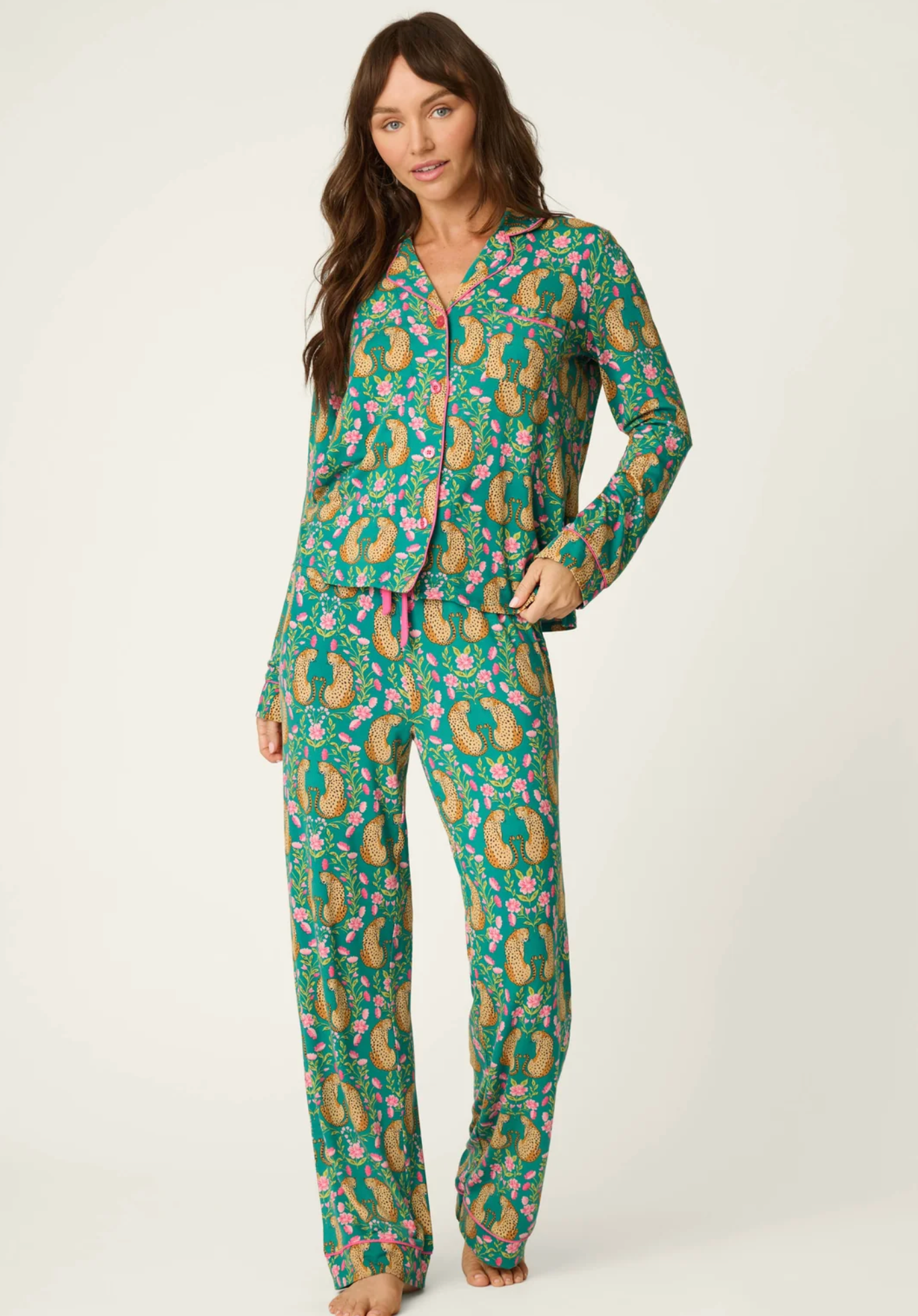 Cheetah Bonita Dreams Cheetah Print Long Sleeve PJ Set